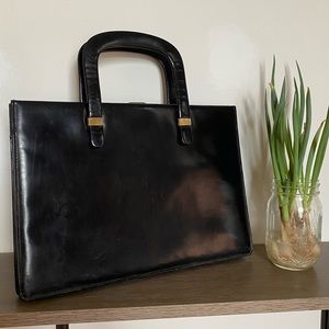 Vintage 50s Black Leather Slim Portfolio Briefcase